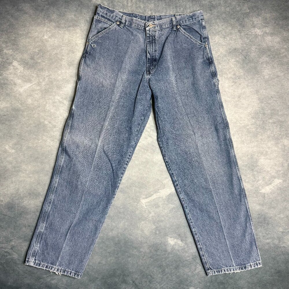 Wrangler Jeans Mens 38x32 Blue Denim Straight Leg Cargo Style Fits 36x30